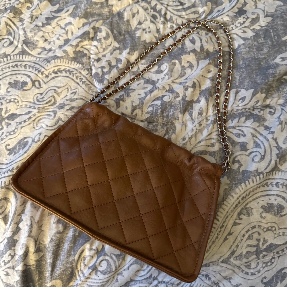 Brown Quilted Chain Shoulder Bag